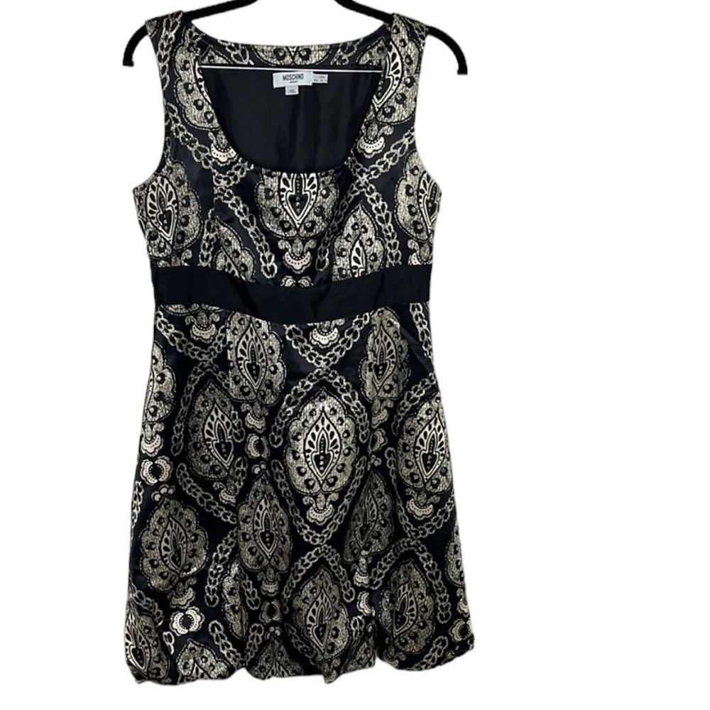 Moschino Jeans Donna Gold Black Bubble Hem Dress Women's Sz 8